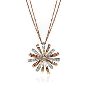 Luca Carati Large Flower Pendant Necklace 18K Rose & White Gold 1.34Cttw